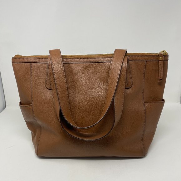 Fossil Brown Pebbled Cowhide Leather Mimi Side Pockets Large Shopper Tote Bag - Picture 2 of 14